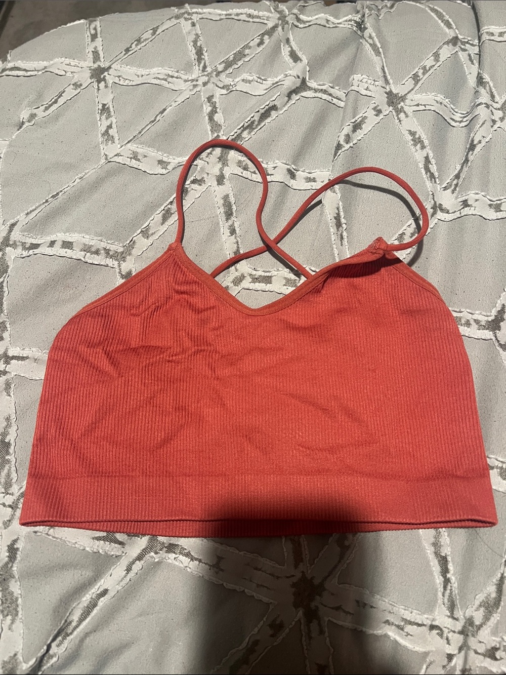 No Boundaries Coral Ribbed Cross-Back Bralette